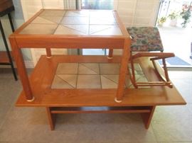 Matching End and Coffee Tables with tile-top inserts.  Beautifully made in Denmark.