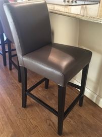 8. 3, Crate and Barrel Grey Leather Stools (18" x 19" w/ Seat Ht. 25")