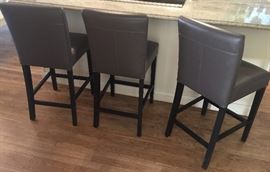 8. 3, Crate and Barrel Grey Leather Stools (18" x 19" w/ Seat Ht. 25")