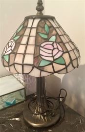 69. Tiffany Styled Stained Glass and Bronze Lamp
