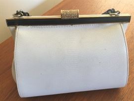 89. Koret Vintage White Leather Handbag w/ Jeweled Clasp