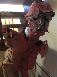 16. Folded Pink Metal Sculpture of Athlete (18" x 35" x 65")