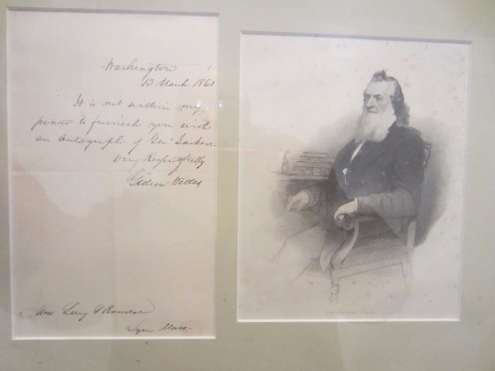 GIDEON WELLES AUTO GRAPHED LETTER. LINCOLNS SECRETARY OF THE NAVY