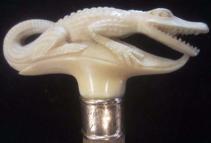 ANTIQUE  CARVED IVORY & GOLD CANE - GREAT ITEM