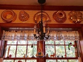 small 4 light wrought iron chandelier & copper molds