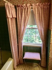 Custom Waverly curtains, shower curtain and bath stool.