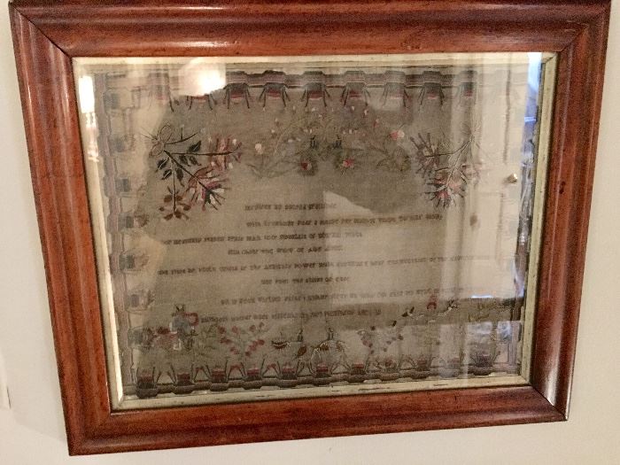 Hand wrought sampler, framed