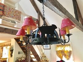 Pierre Deux Iron Chandelier (1 of 2) with 4 lights & shades