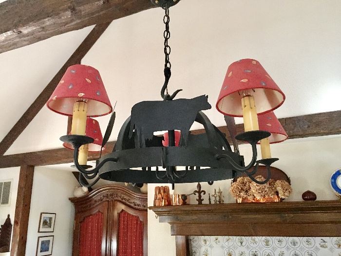Pierre Deux iron chandelier with 4 lights and shades. (2 of 2)