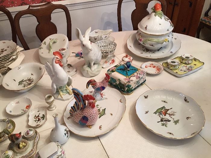 Herend platters, figurines, soup terrine and vases