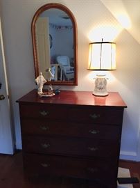 4 drawer Early American dresser and mirror.