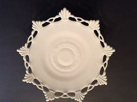 Milk glass cake plate.  1 of 2.