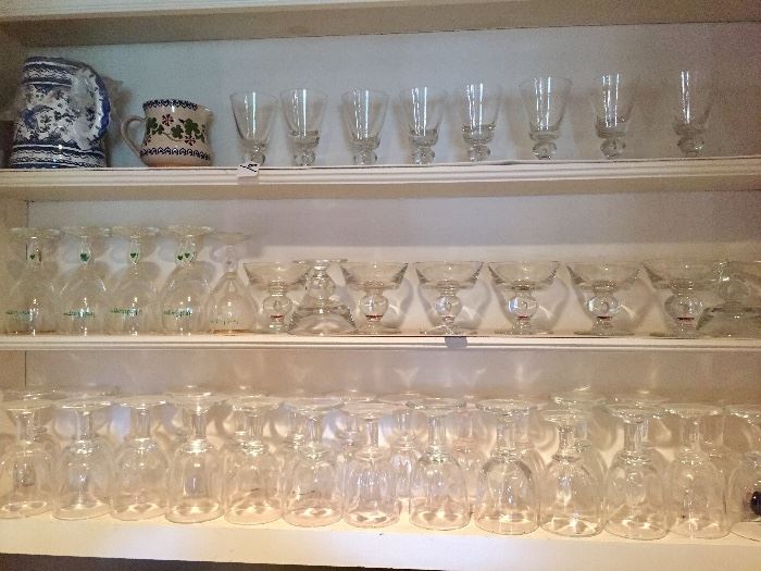 Waterford glasses, bowls, goblets, blown glass wine goblets and dessert dishes