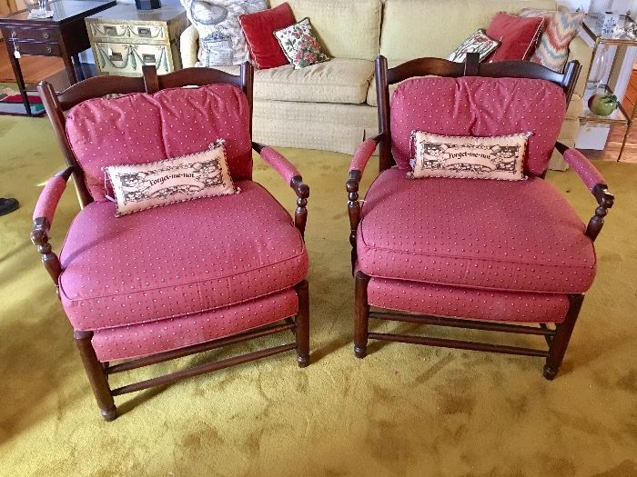 Pair of Hickory Chair armchairs with Pierre Deux fabric