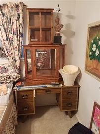 MID CENTURY DESK TO CURIO STYLE CABINETS