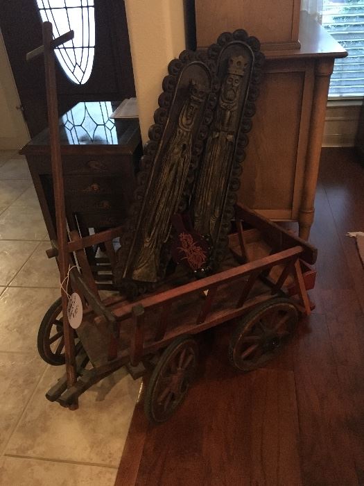  antique french cart  rare find and mint   wood carved pair SOLD  STILL HAVE cart 