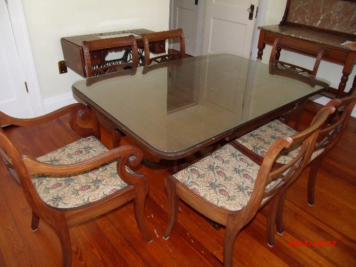  Drop leaf Duncan fife  dining table and 6 Chairs  Glass top