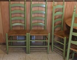 Vintage Oak Pedestal Table and 6 Ladderback Chairs