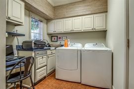 Whirlpool washer and dryer in very nice working condition (we have used them).  Computer equipment has gone with the son.