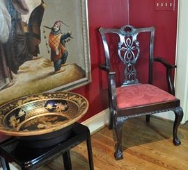 Antique ribbon back Chippendale arm chair from a set of 8 (2 arm chairs and 6 side chairs), mid 19th century