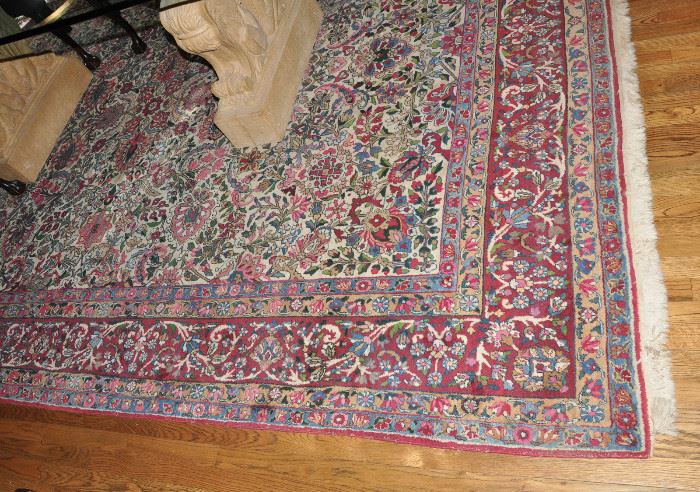 Old hand woven in Iran Mashhad rug, 8' 11" by 12' 5"   This piece has been removed from the sale by the client.