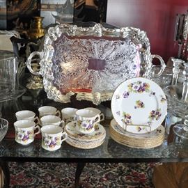Large Gorham Newport silver plate tray with English dessert service (DESSERT SET SOLD AT PREVIEW)