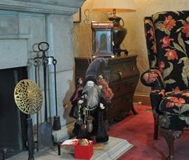 Early, signed Lynn Haney wizard, in the background is a boulle chest with a working mantle clock with Westminster chime, moon phases, and date by Sligh