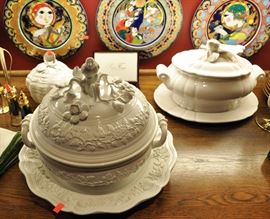 Beautiful white serving pieces, the large ornate one is a museum reproduction piece.