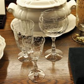 One example of each stem in a collection of Fostoria Navarre crystal stemware