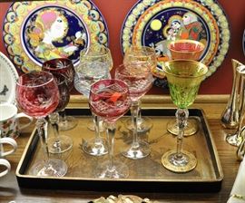 Multiple colors and patterns of fine crystal stemware