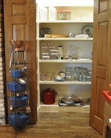 Pantry flanked by a tower of Le Crueset