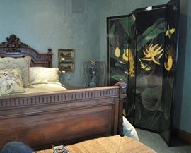 Lacquered screen with water lilies, etc.