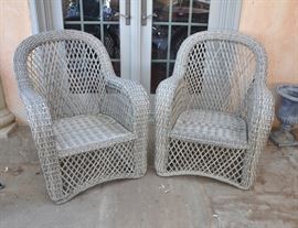 Pair or wicker chairs by well known outdoor company.  Smith and Hawkins wicker chairs with cushions.  We also have outdoor furniture cushions in the garage.  The terrace has additional items including a Jenn-Air grill and a Hasty smoker, garden wagon and additional seating.