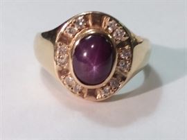 14K Gold Star Ruby & Diamond Ring