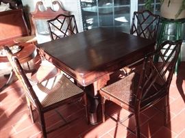 4 Chinese Chippendale Chairs w/ Cane Bottom and Classical Empire Game Table