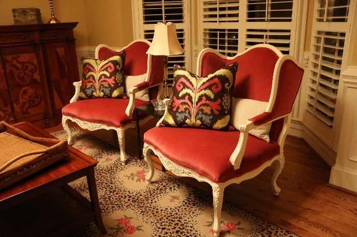 Oversized Arm Chairs Pinkish Red Velvet Upholstery
