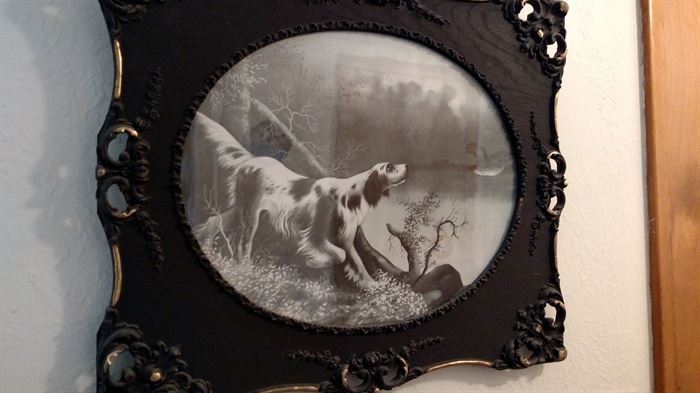 Antique Dog/Setter Picture - Amazing Frame!