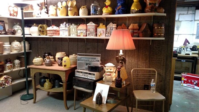 Side Table, Antique Oak table, Cookie Jars!