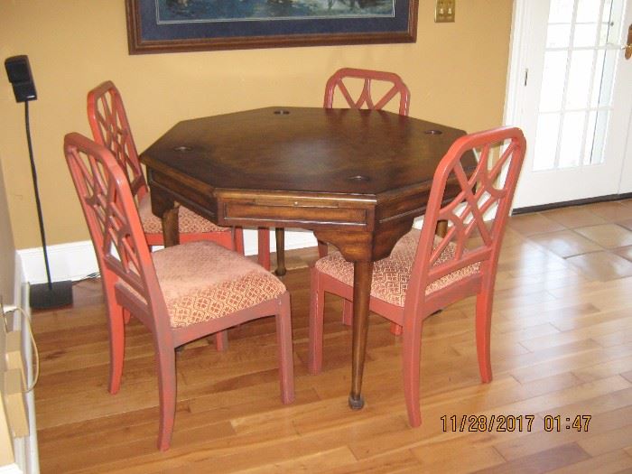 Games Table, Chinese Chippendale Side Chairs