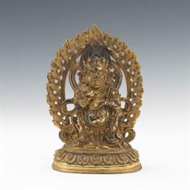 Antique Tibetan Gilt Bronze Sculpture of Vajrabhairava, The Bodhisattva of Wisdom, Dharmaprotector Terminating Death, ca. 19th Century
