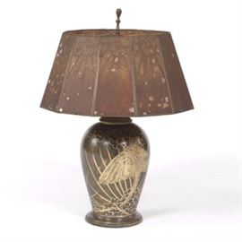 Art Deco LAutum Bird Lamp with Mica Shade
