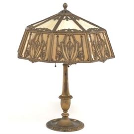 Bradley  Hubbard Bronze and Glass Lamp