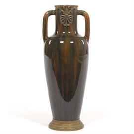 French Porcelain Flambe Centerpiece Vase with Ormolu Bronze Mounts, ca. 1860s 