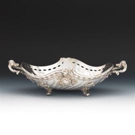 German 800 Silver Rococo Style Oval Centerpiece Footed Bowl 