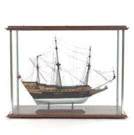 Museum Cased Ships Model of English 1600s Galleon 