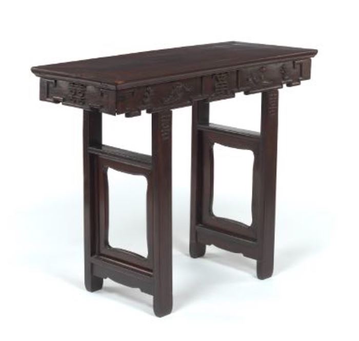 Rosewood Carved Altar Table, Signed, 19th Century