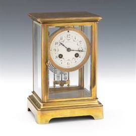 Tiffany  Co. French Bronze and Enamel Crystal Palace Regulator Clock
