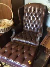 leather wing chair & ottoman (Ethan Allan)