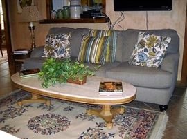 ASHLEY SOFA AND OVAL MARBLE TOP COFFEE TABLE