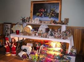 CHRISTMAS, MARDI GRAS BEADS UNSIGNED FRUIT PAINTING